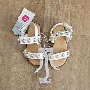 Cat & Jack White Pearl Studded Sandals Baby Girl Size 5